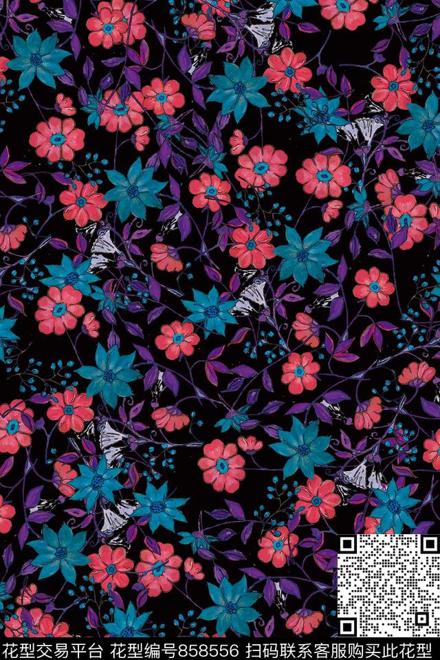 手绘花卉花朵传统印花华亿平台下载（图片编号: 858556） - 瓦栏（Walan）