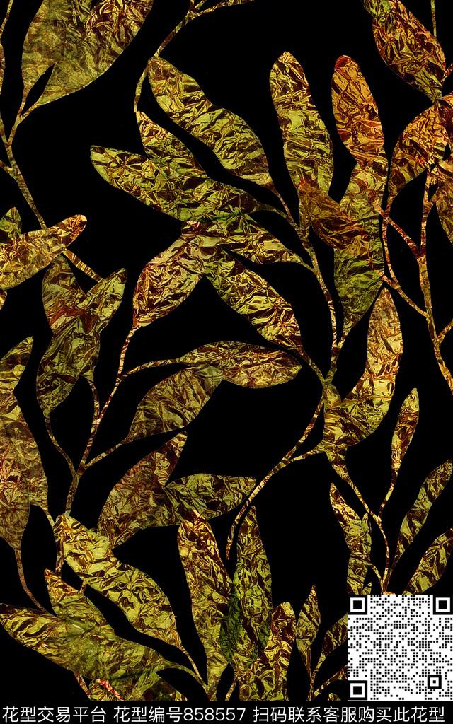 植物叶子金属数码印花华亿平台下载（图片编号: 858557） - 瓦栏（Walan）