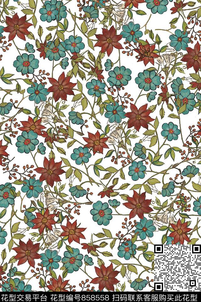 手绘花卉花朵传统印花华亿平台下载（图片编号: 858558） - 瓦栏（Walan）