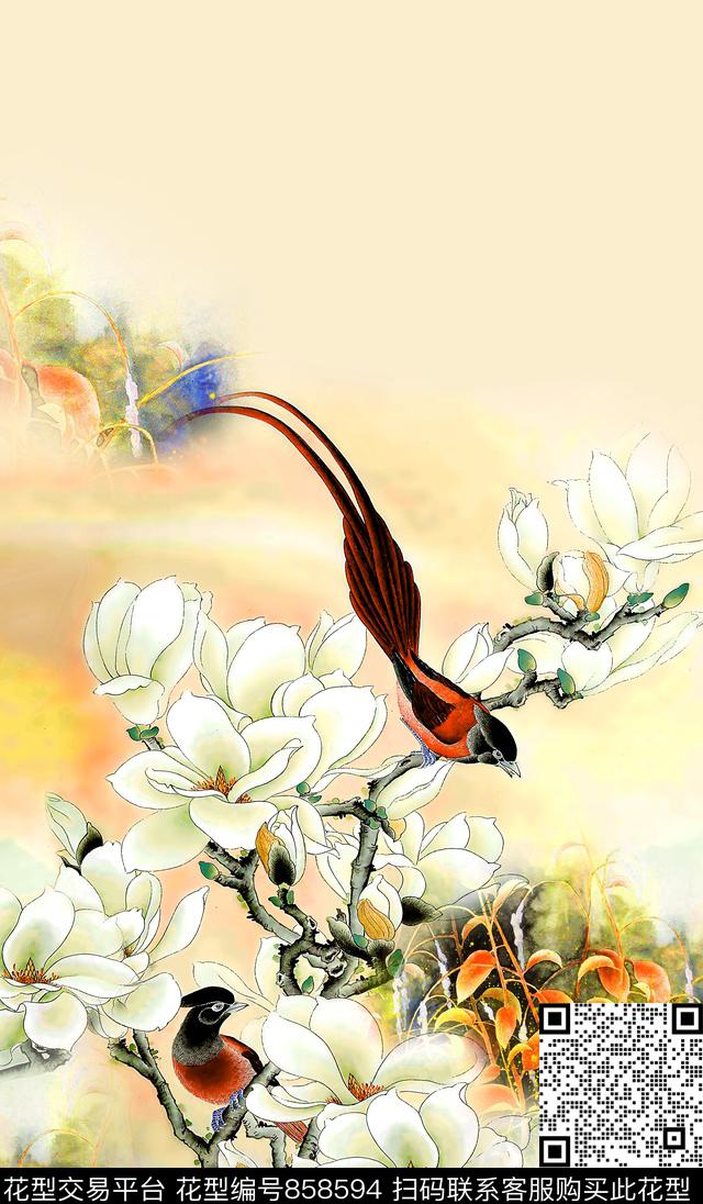 定位荷花中国风数码印花华亿平台下载（图片编号: 858594） - 瓦栏（Walan）