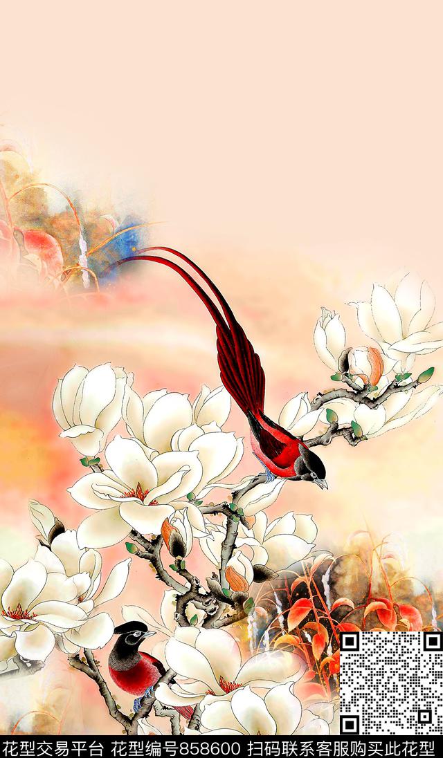 定位荷花中国风数码印花华亿平台下载（图片编号: 858600） - 瓦栏（Walan）