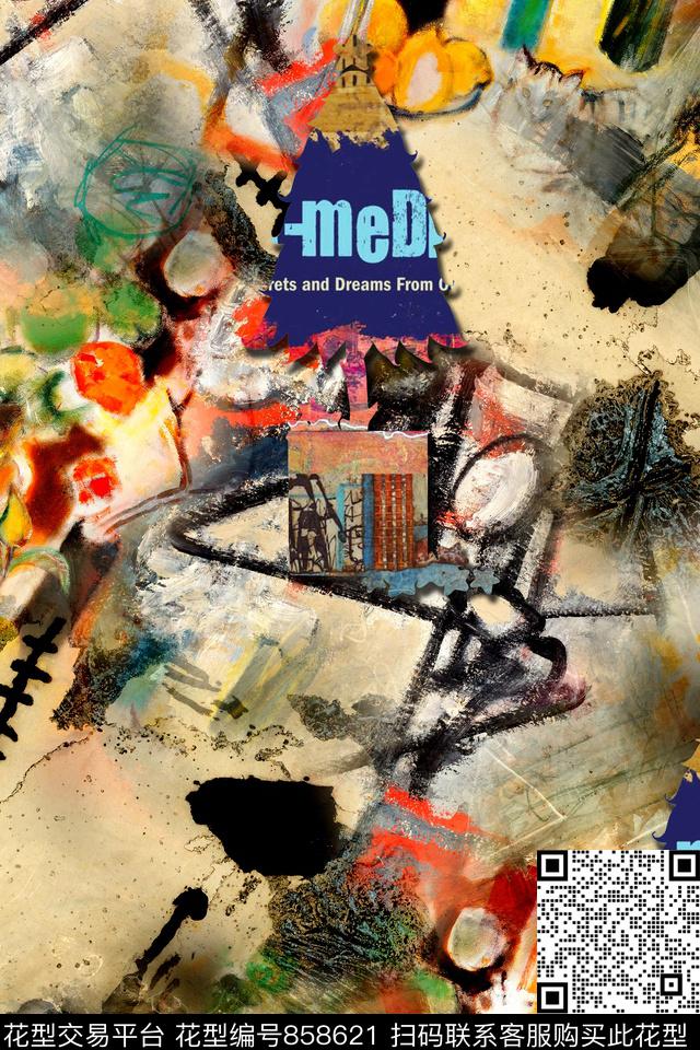 抽象几何条纹数码印花华亿平台下载（图片编号: 858621） - 瓦栏（Walan）