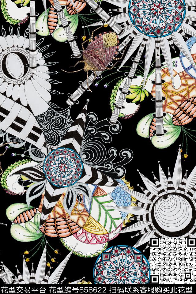 休闲几何条纹数码印花华亿平台下载（图片编号: 858622） - 瓦栏（Walan）