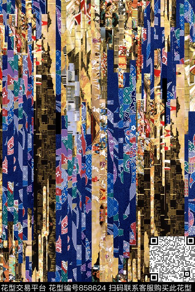 抽象几何条纹数码印花华亿平台下载（图片编号: 858624） - 瓦栏（Walan）