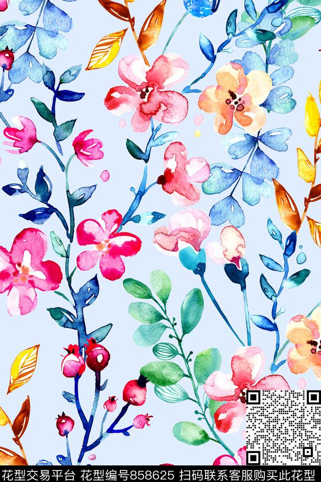 时尚手绘水彩数码印花华亿平台下载（图片编号: 858625） - 瓦栏（Walan）