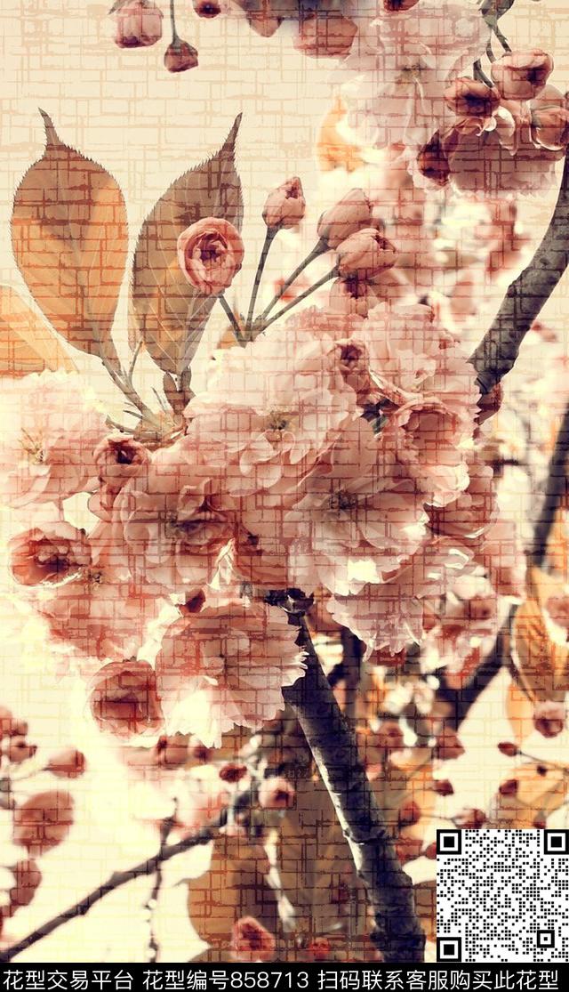 清新风花朵花卉传统印花华亿平台下载（图片编号: 858713） - 瓦栏（Walan）