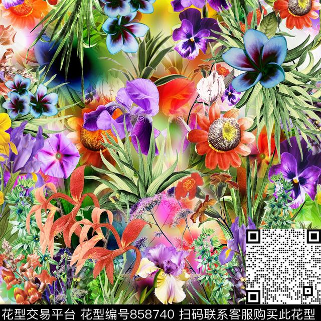 手绘花卉怀旧花卉复古花数码印花华亿平台下载（图片编号: 858740） - 瓦栏（Walan）