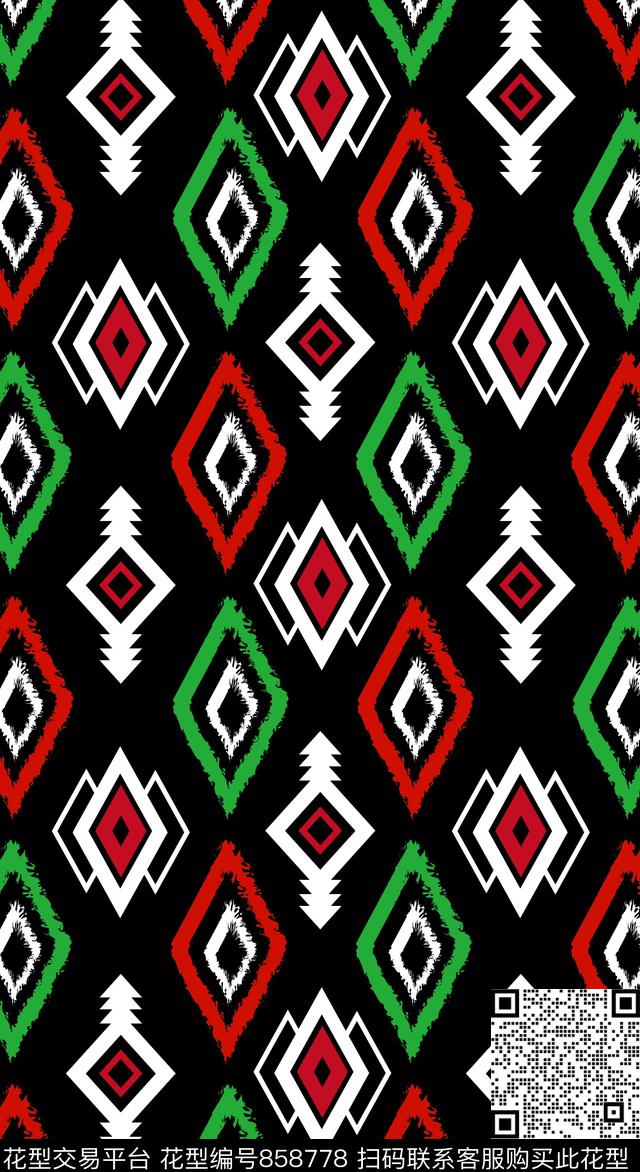 红绿搭配几何传统印花华亿平台下载（图片编号: 858778） - 瓦栏（Walan）