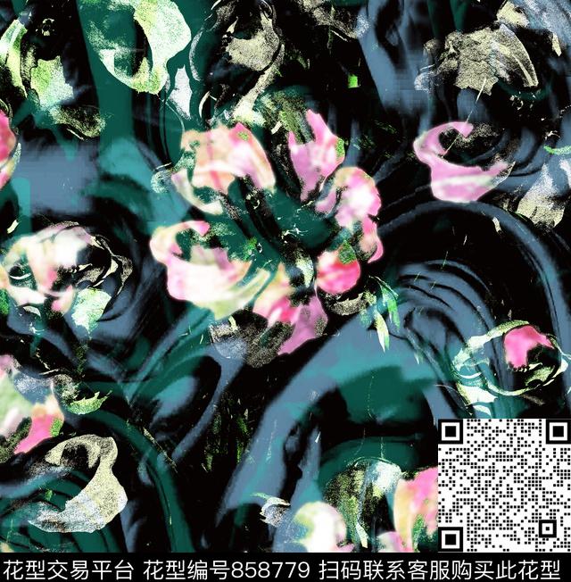 花卉艺术彩色抽象花卉数码印花华亿平台下载（图片编号: 858779） - 瓦栏（Walan）