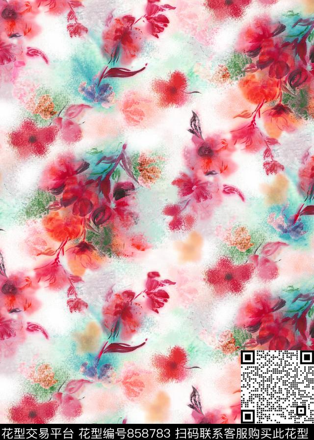 唯美花卉花朵花卉数码印花华亿平台下载（图片编号: 858783） - 瓦栏（Walan）