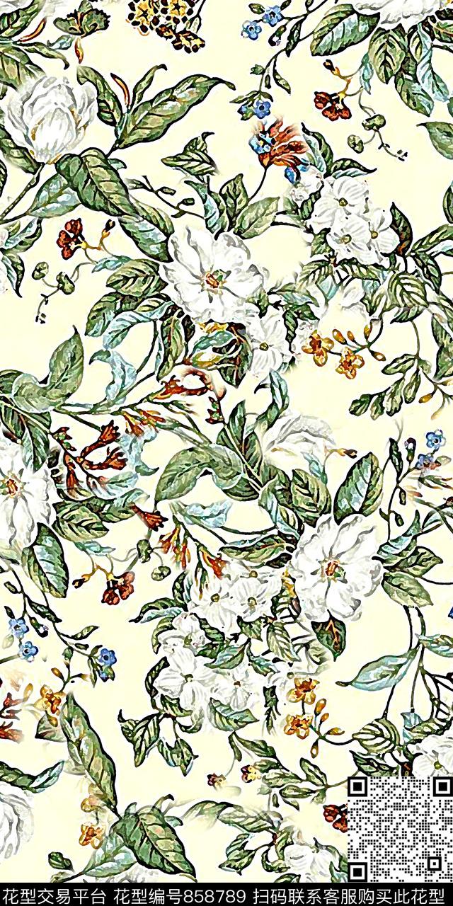 玉兰花乱花数码数码印花华亿平台下载（图片编号: 858789） - 瓦栏（Walan）
