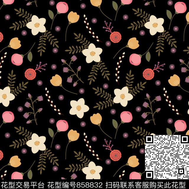 花卉春夏连衣裙传统印花华亿平台下载（图片编号: 858832） - 瓦栏（Walan）