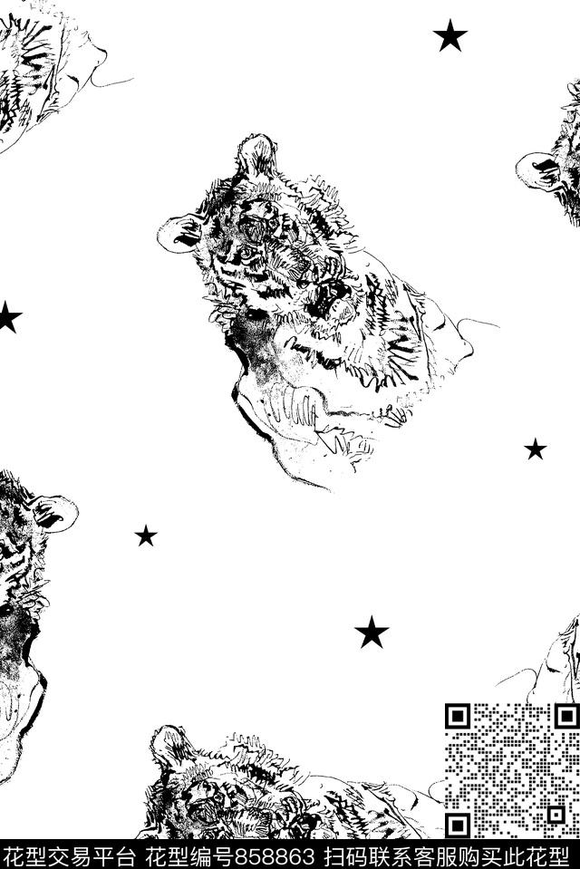 老虎几何男装T恤华亿平台传统印花华亿平台下载（图片编号: 858863） - 瓦栏（Walan）