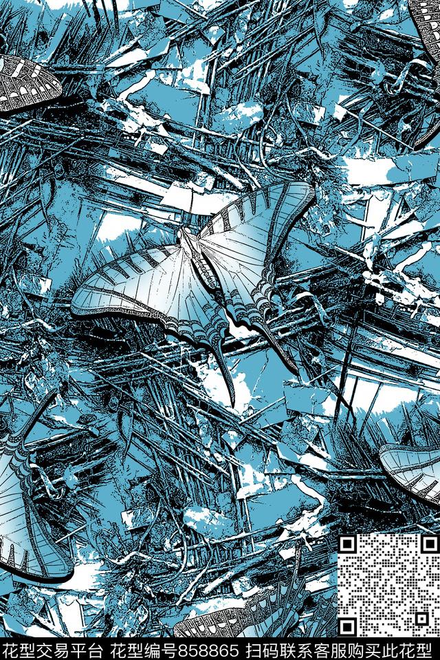 抽象纹理肌理纹理蝴蝶传统印花华亿平台下载（图片编号: 858865） - 瓦栏（Walan）