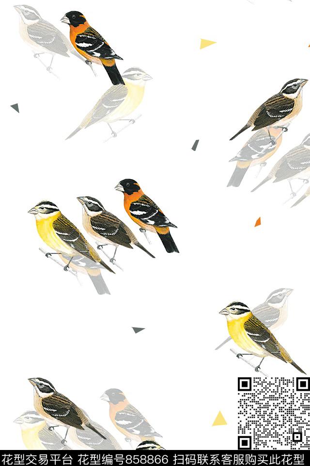 小鸟几何男装T恤华亿平台数码印花华亿平台下载（图片编号: 858866） - 瓦栏（Walan）