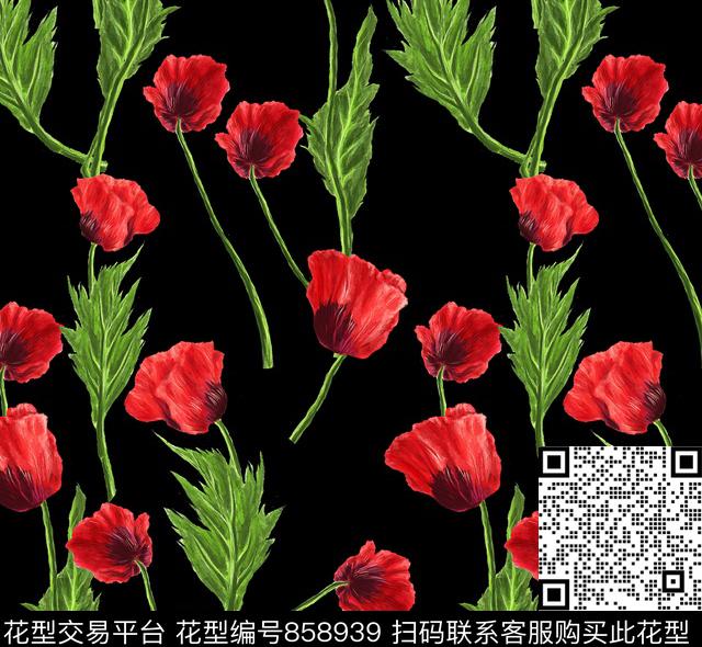 大花花卉虞美人数码印花华亿平台下载（图片编号: 858939） - 瓦栏（Walan）