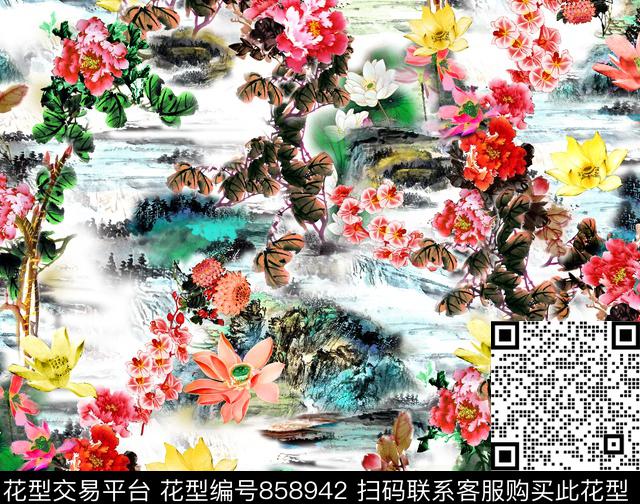 花卉趣味花朵数码印花华亿平台下载（图片编号: 858942） - 瓦栏（Walan）