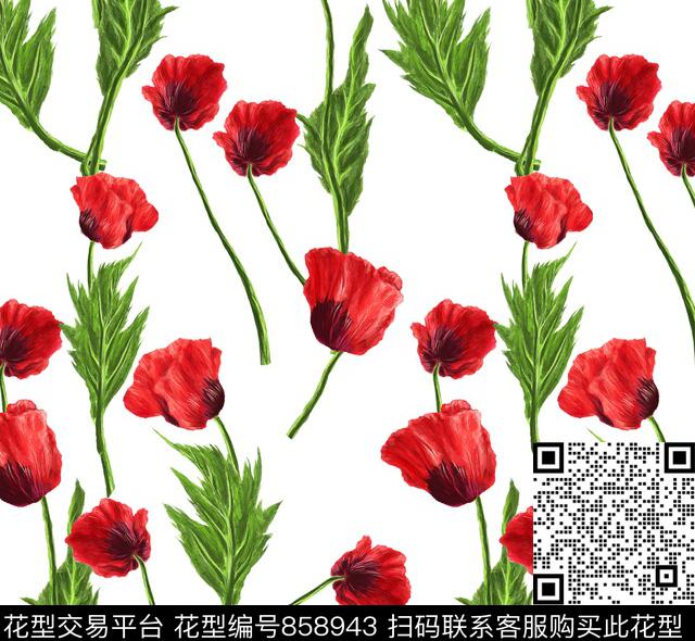 大花花卉虞美人数码印花华亿平台下载（图片编号: 858943） - 瓦栏（Walan）