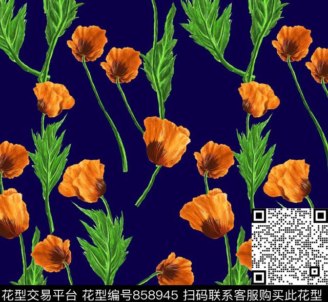 大花花卉虞美人数码印花华亿平台下载（图片编号: 858945） - 瓦栏（Walan）