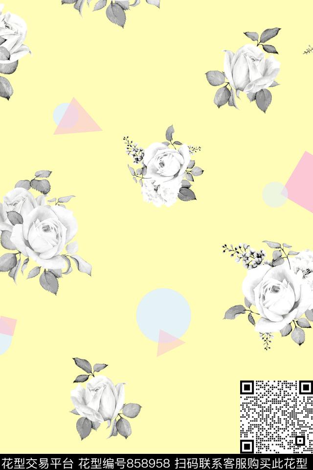 流行花朵花卉、几何数码印花华亿平台下载（图片编号: 858958） - 瓦栏（Walan）