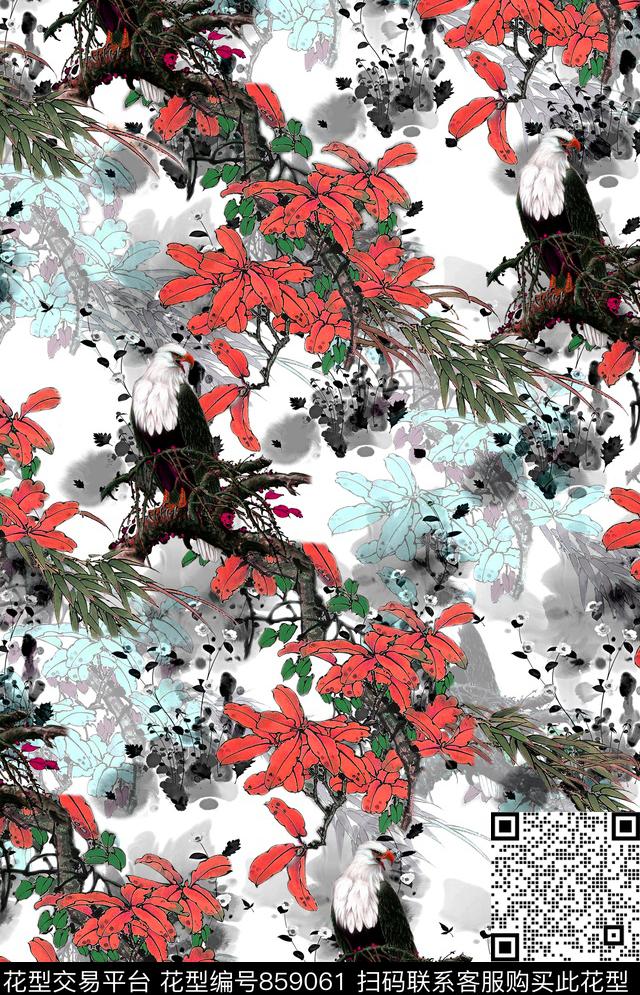 男装中国风花鸟数码印花华亿平台下载（图片编号: 859061） - 瓦栏（Walan）