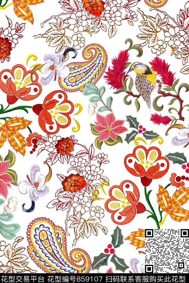 花朵绣花春夏数码印花华亿平台下载（图片编号: 859107） - 瓦栏（Walan）