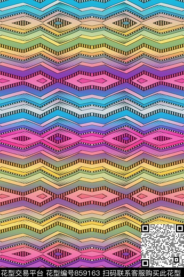 彩条横条几何数码印花华亿平台下载（图片编号: 859163） - 瓦栏（Walan）