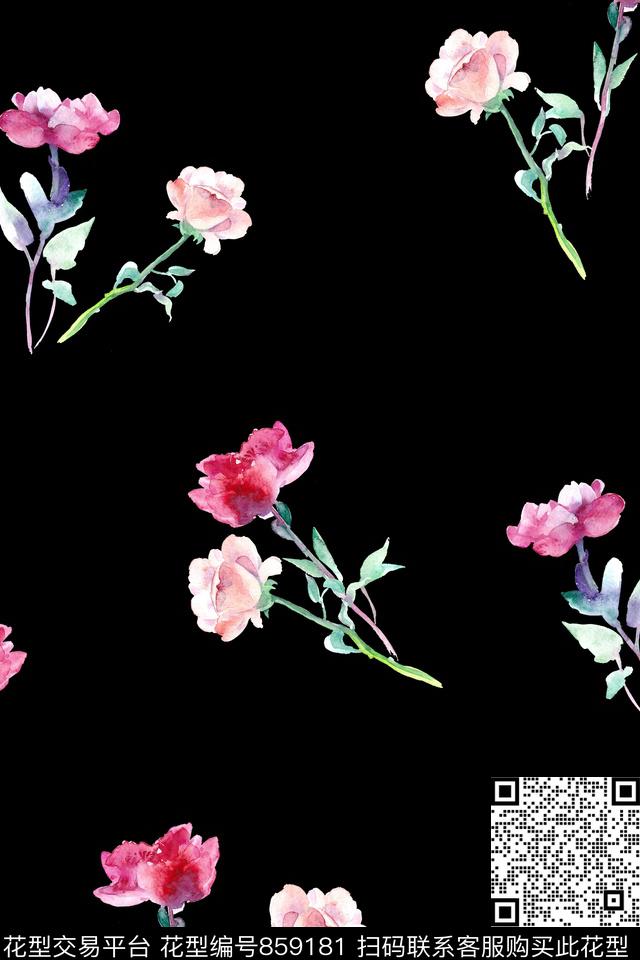 花卉牡丹玫瑰数码印花华亿平台下载（图片编号: 859181） - 瓦栏（Walan）