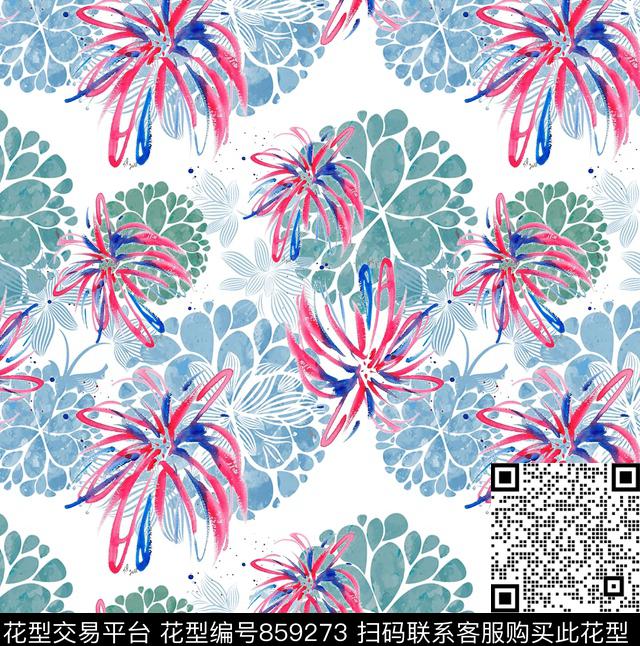 多彩春夏花朵数码印花华亿平台下载（图片编号: 859273） - 瓦栏（Walan）