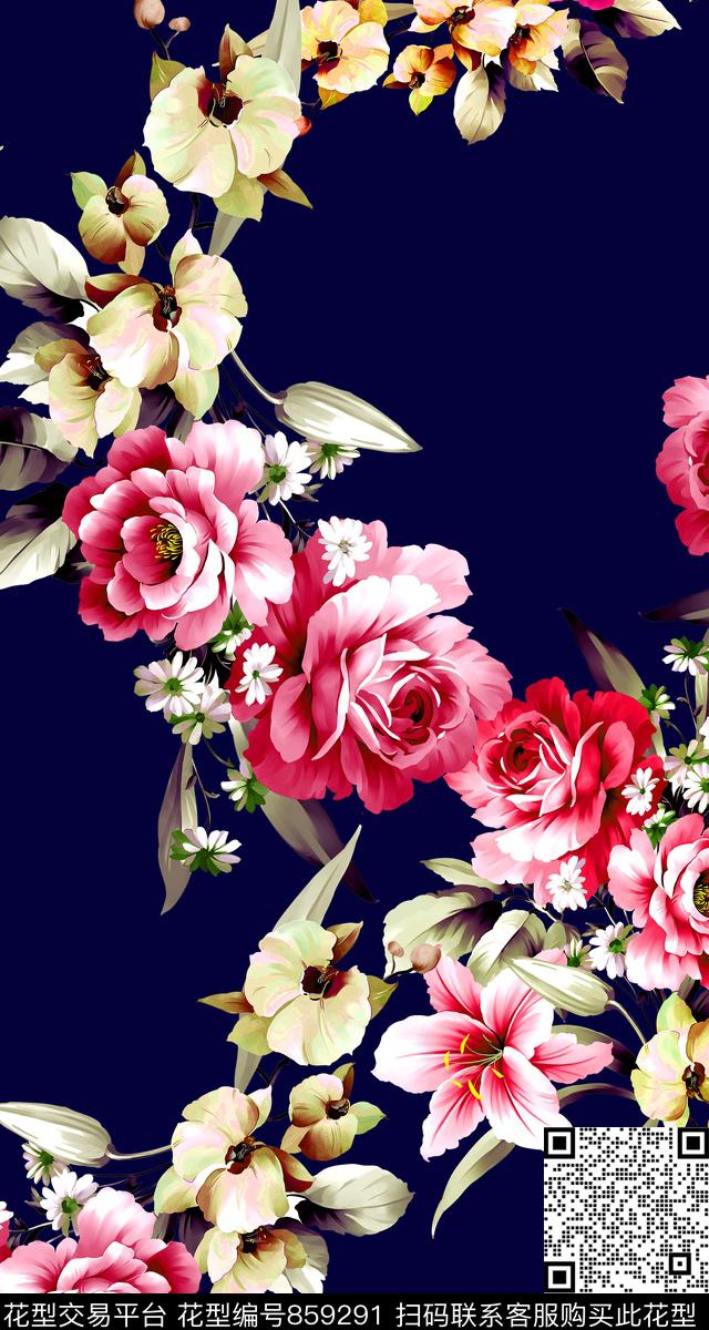 大花花朵花卉数码印花华亿平台下载（图片编号: 859291） - 瓦栏（Walan）