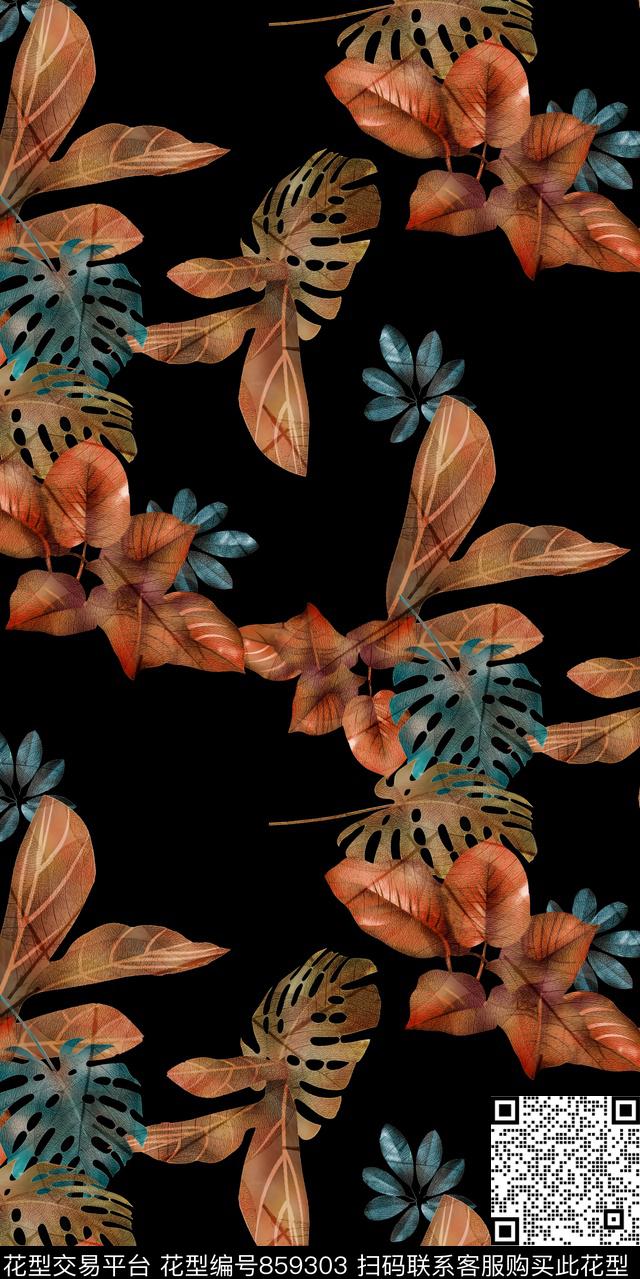 热带棕榈叶趣味数码印花华亿平台下载（图片编号: 859303） - 瓦栏（Walan）
