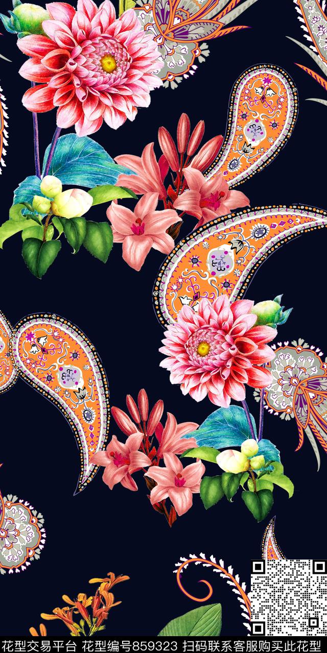 花卉大花趣味数码印花华亿平台下载（图片编号: 859323） - 瓦栏（Walan）