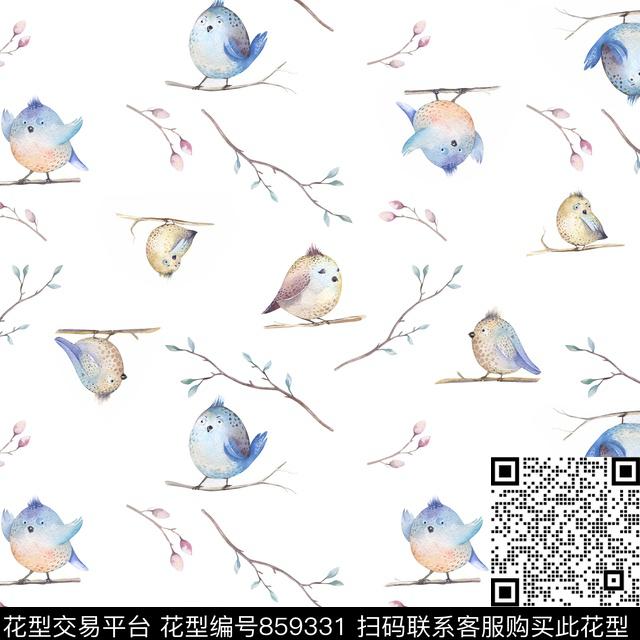 鸟白底春秋华亿平台数码印花华亿平台下载（图片编号: 859331） - 瓦栏（Walan）