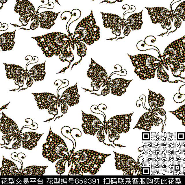 清新风昆虫蝴蝶数码印花华亿平台下载（图片编号: 859391） - 瓦栏（Walan）