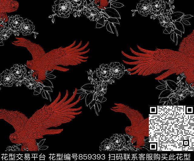 花卉清新风鸟传统印花华亿平台下载（图片编号: 859393） - 瓦栏（Walan）