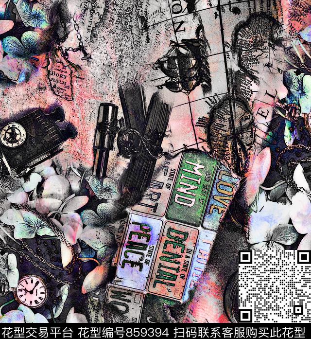 清新风几何抽象创意数码印花华亿平台下载（图片编号: 859394） - 瓦栏（Walan）