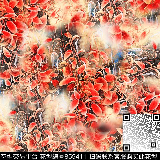 艺术彩色艺术花卉手绘花卉数码印花华亿平台下载（图片编号: 859411） - 瓦栏（Walan）