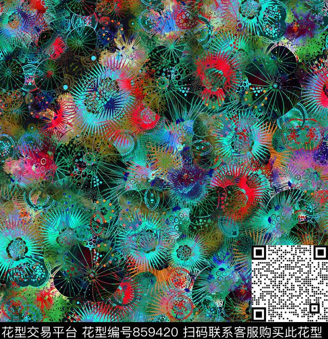 扎染抽象图艺术彩色数码印花华亿平台下载（图片编号: 859420） - 瓦栏（Walan）