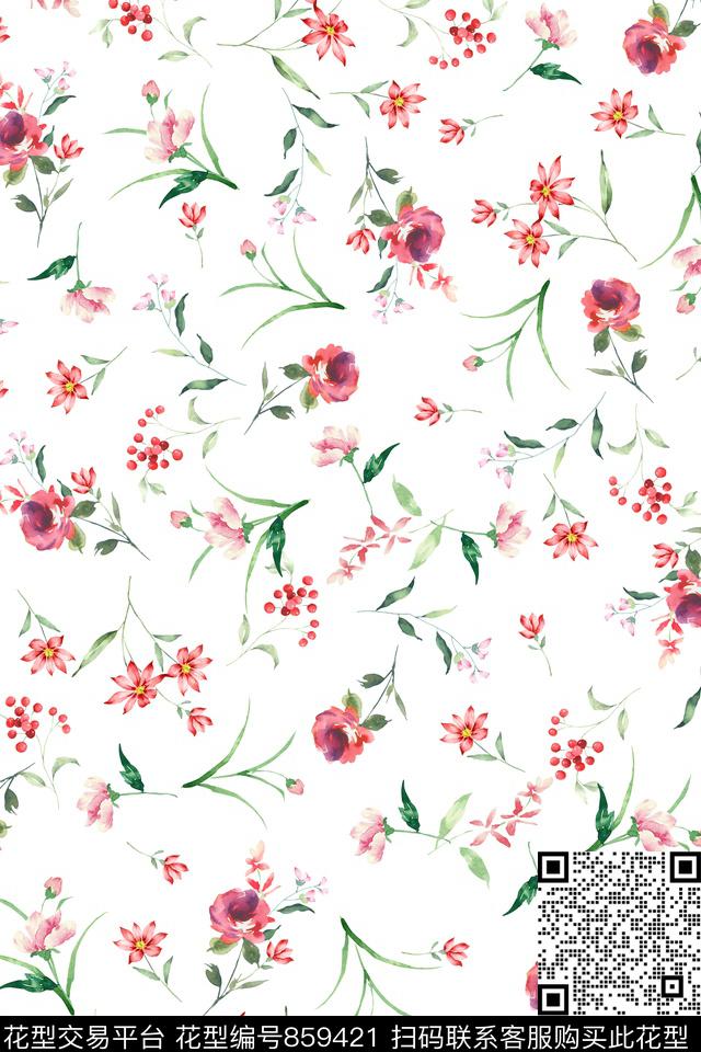 小碎花玫瑰叶子传统印花华亿平台下载（图片编号: 859421） - 瓦栏（Walan）