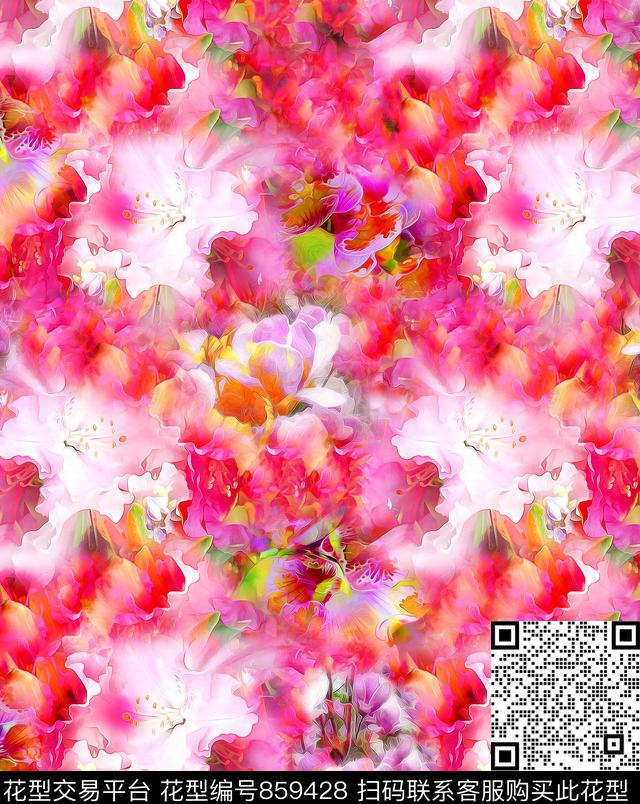 花朵艺术彩色唯美花卉数码印花华亿平台下载（图片编号: 859428） - 瓦栏（Walan）