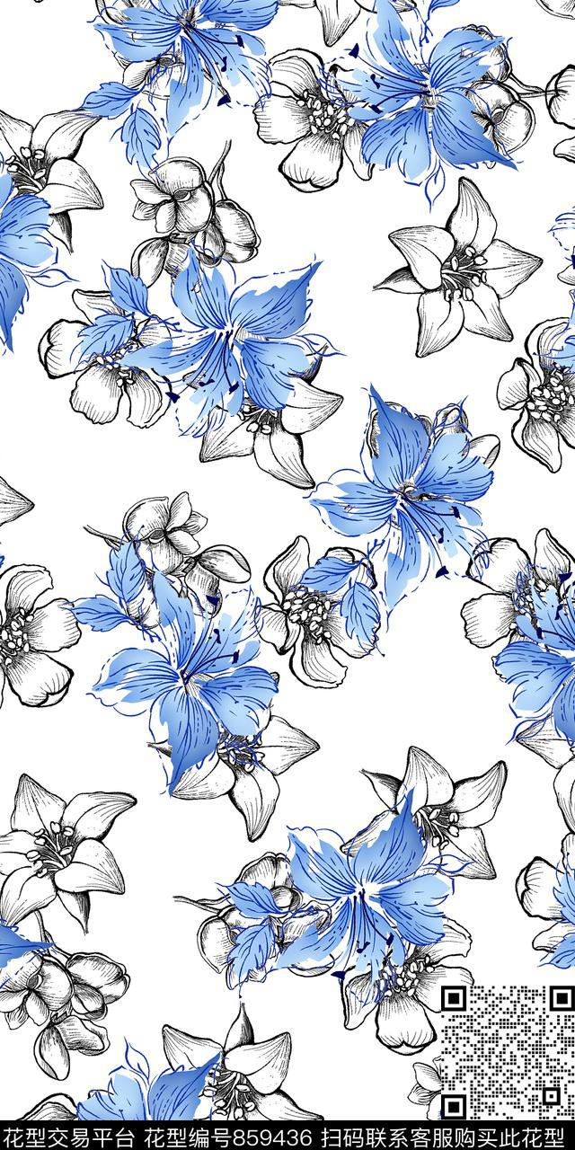 百合乱花小碎花数码印花华亿平台下载（图片编号: 859436） - 瓦栏（Walan）