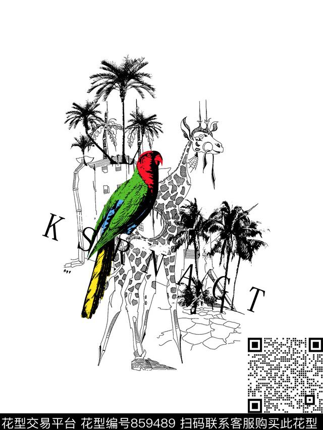 棷子树鸟抽象插画传统印花华亿平台下载（图片编号: 859489） - 瓦栏（Walan）