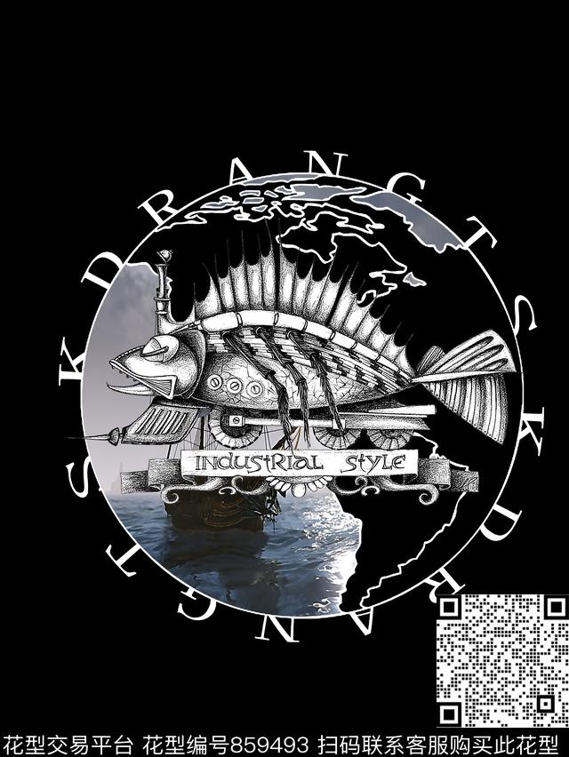 鱼海阳纹理几何数码印花华亿平台下载（图片编号: 859493） - 瓦栏（Walan）