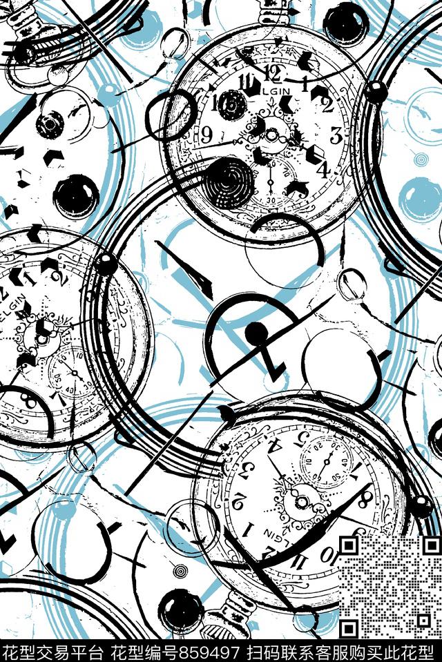 钟表几何靓仔男装华亿平台传统印花华亿平台下载（图片编号: 859497） - 瓦栏（Walan）