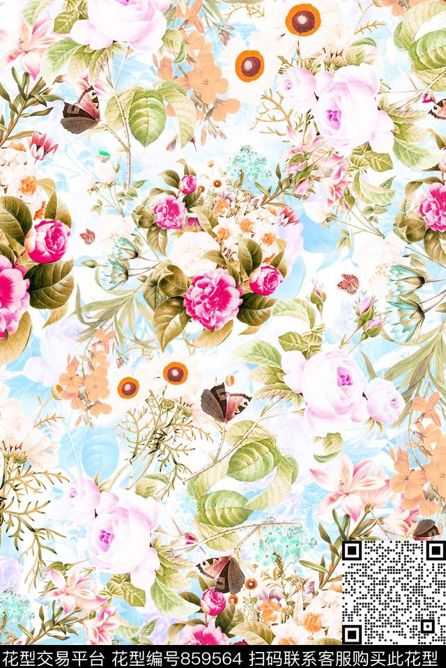 花卉春夏月季数码印花华亿平台下载（图片编号: 859564） - 瓦栏（Walan）