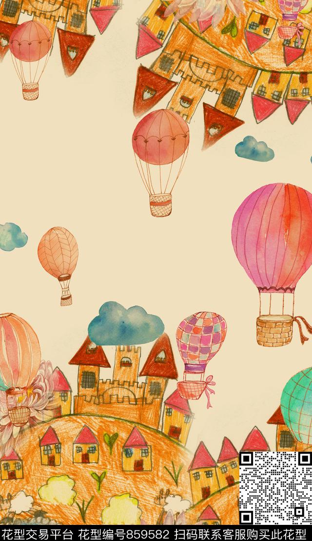 卡通手绘笔触数码印花华亿平台下载（图片编号: 859582） - 瓦栏（Walan）