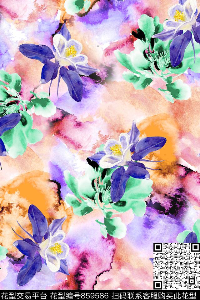 女装花卉散花数码印花华亿平台下载（图片编号: 859586） - 瓦栏（Walan）