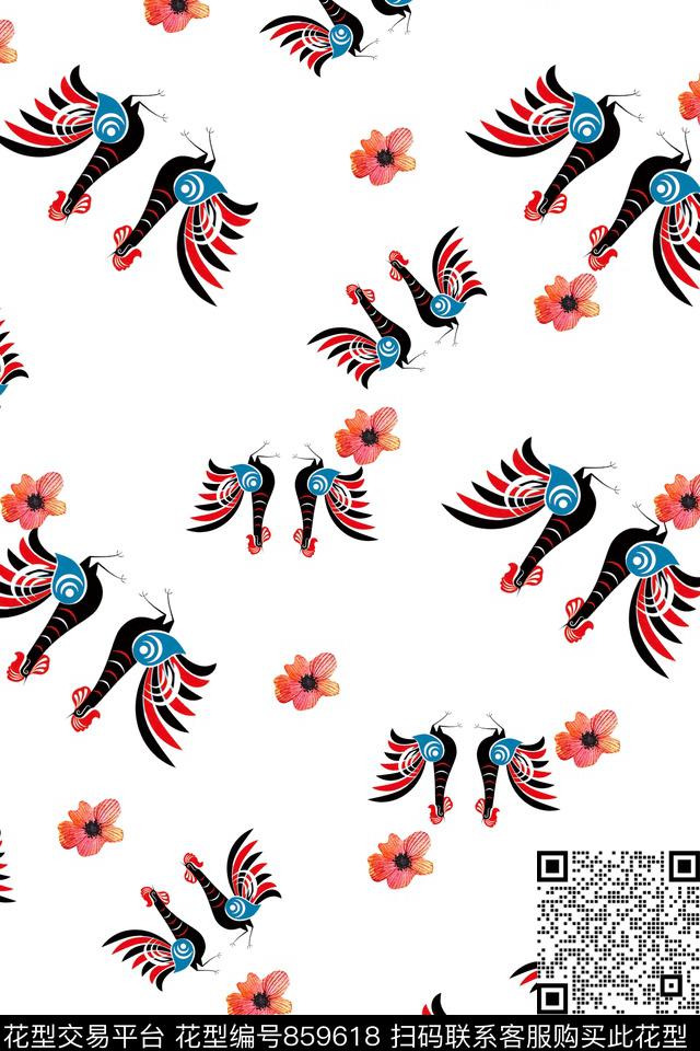 趣味小花动物纹数码印花华亿平台下载（图片编号: 859618） - 瓦栏（Walan）