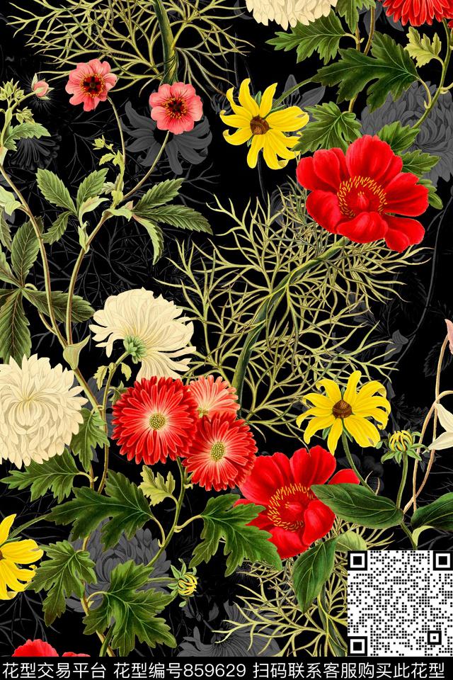 时尚手绘水彩数码印花华亿平台下载（图片编号: 859629） - 瓦栏（Walan）