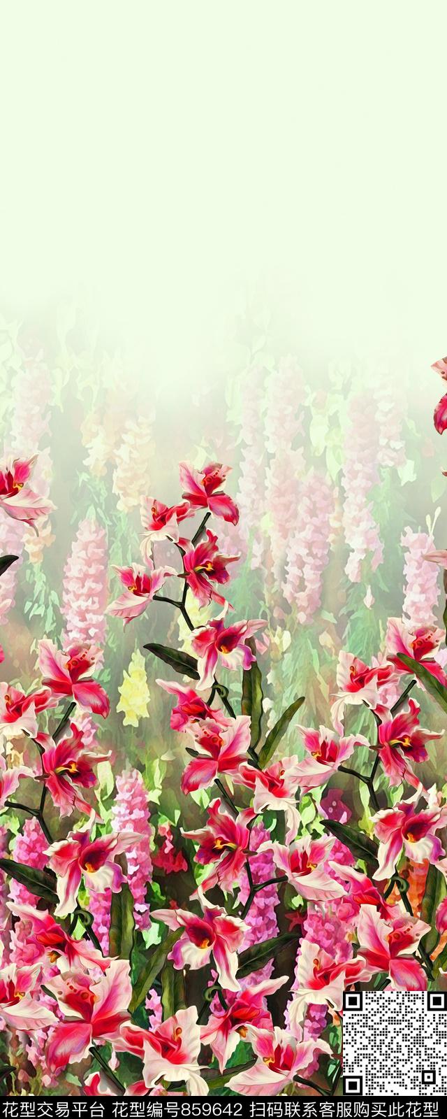 花朵花卉定位花数码印花华亿平台下载（图片编号: 859642） - 瓦栏（Walan）